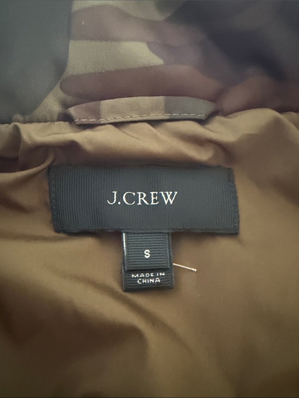 J. Crew Quilted Camo Puffer Vest in Olive and Brown CAMO - Picture 2 of 4